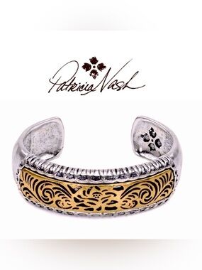 Patricia Nash Cavo Two-Tone Filigree Cuff Bracelet Silver & Gold Tones NWOT M/L